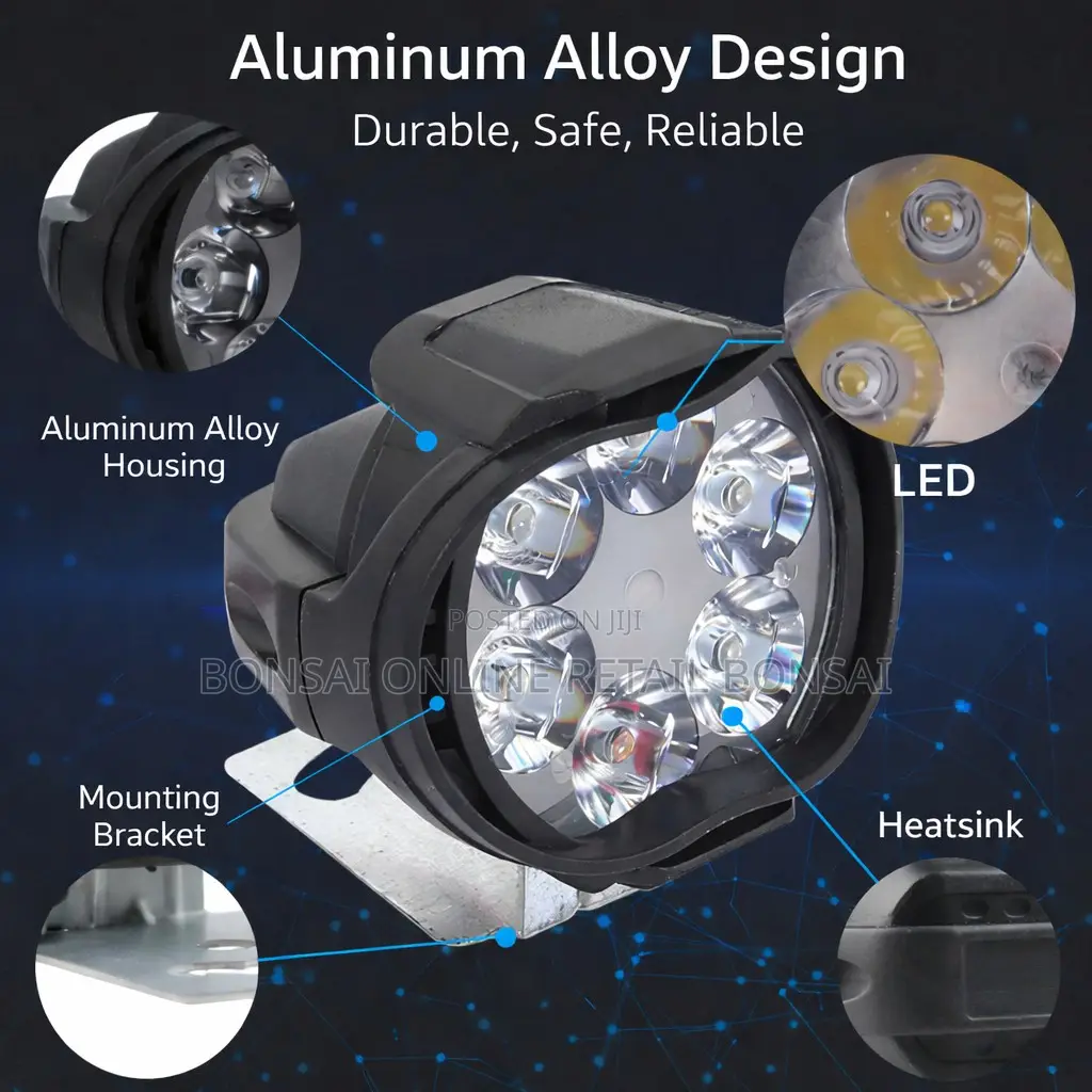 2pcs Motorcycle 6 Led Spotlight Fog Light Headlamp With Switch