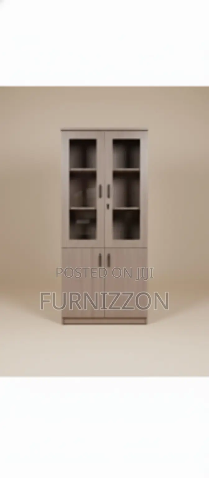 Space Efficient Wooden File Cabinet With Glass Door