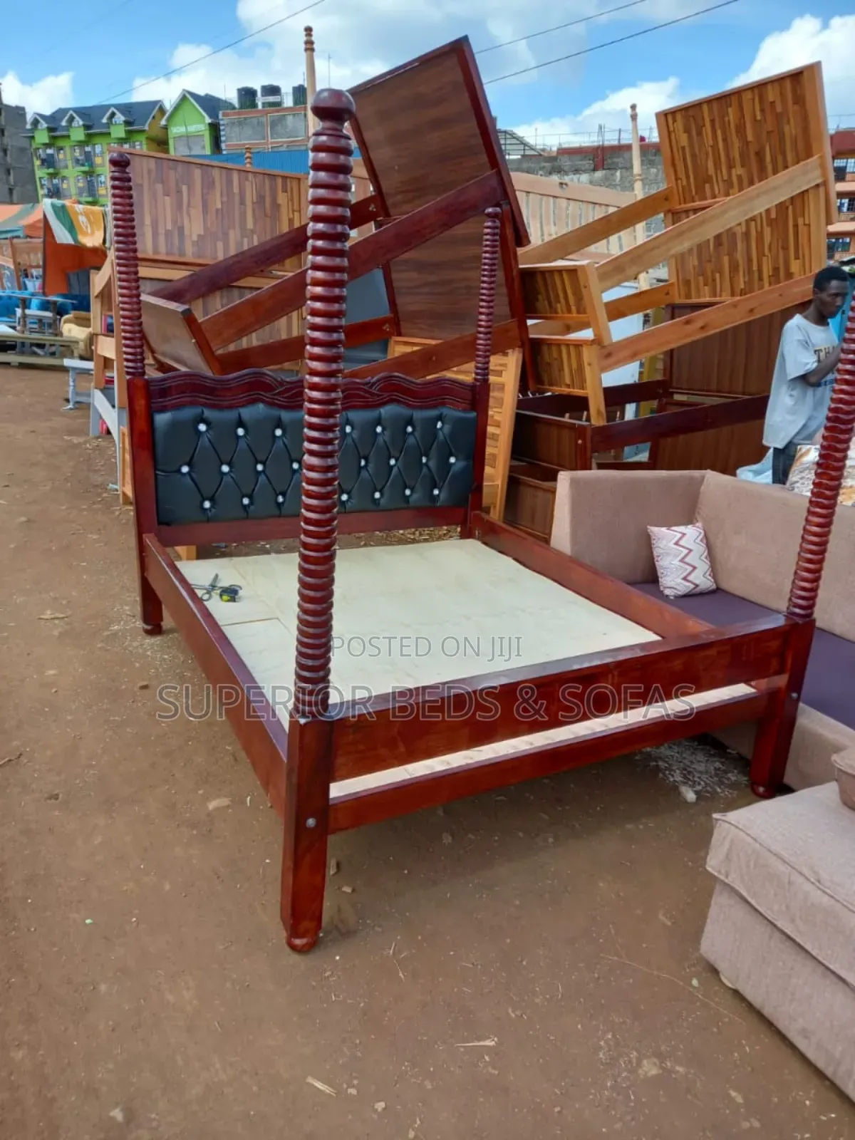 Wooden Four-Poster Bed