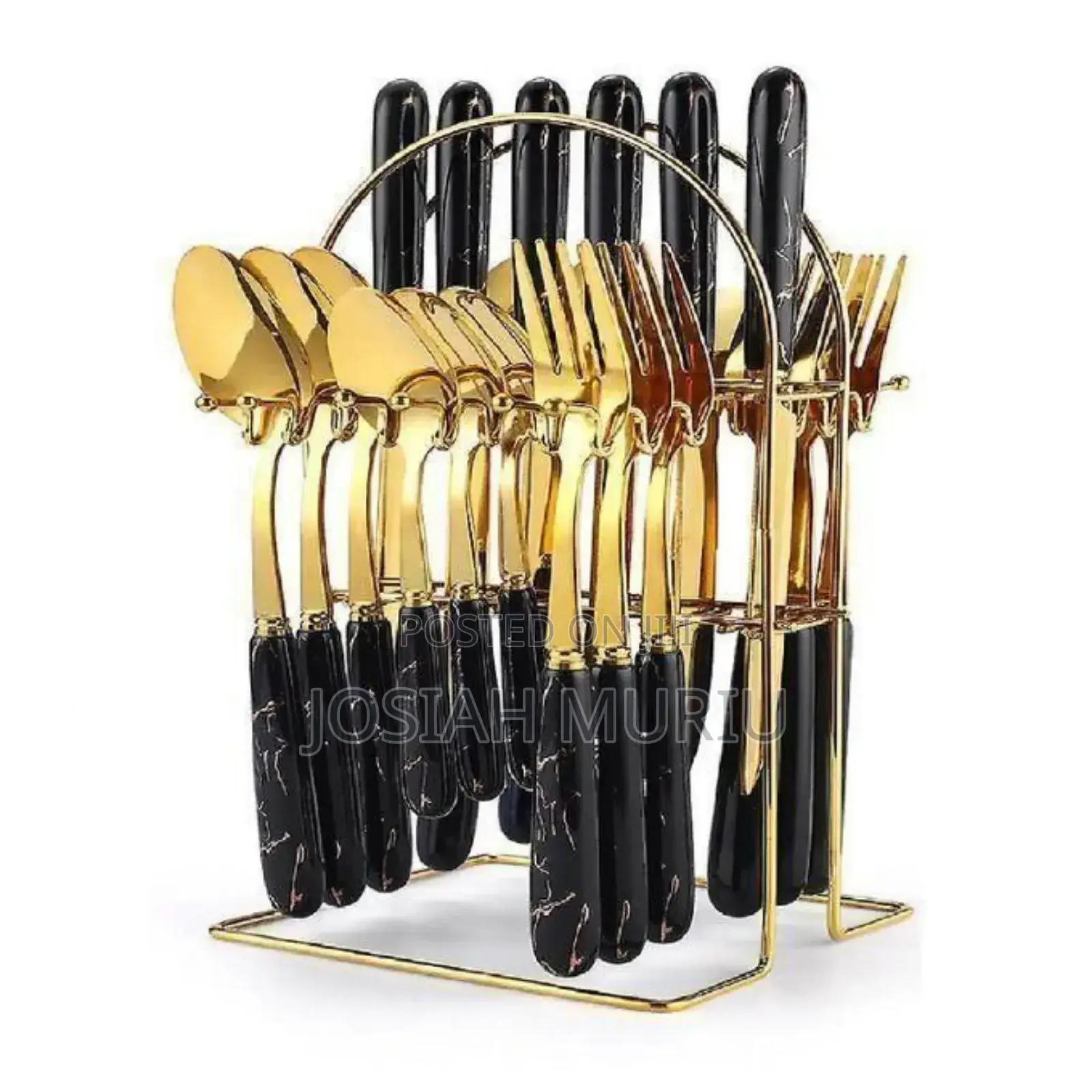 24-piece Marble Effect Cutlery Set With Stand
