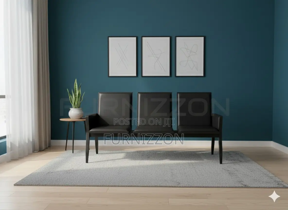 Modern 3-Seater Pu Padded Black Bench