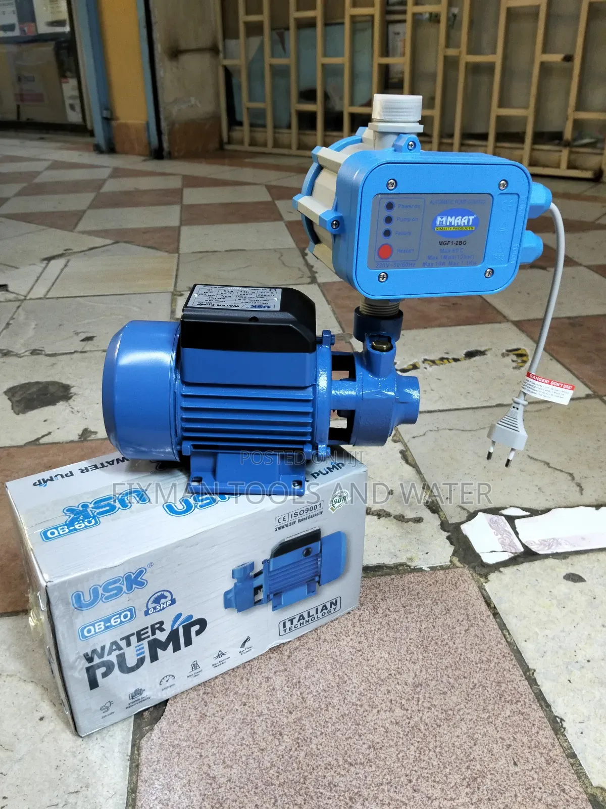 High Pressure Usk Water Pump+ Pressure Control Switch 0.5hp 30m Head