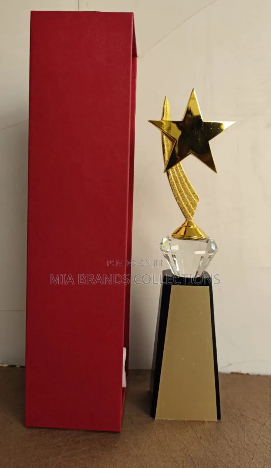 Gold Clear Crystal Star Award Trophy