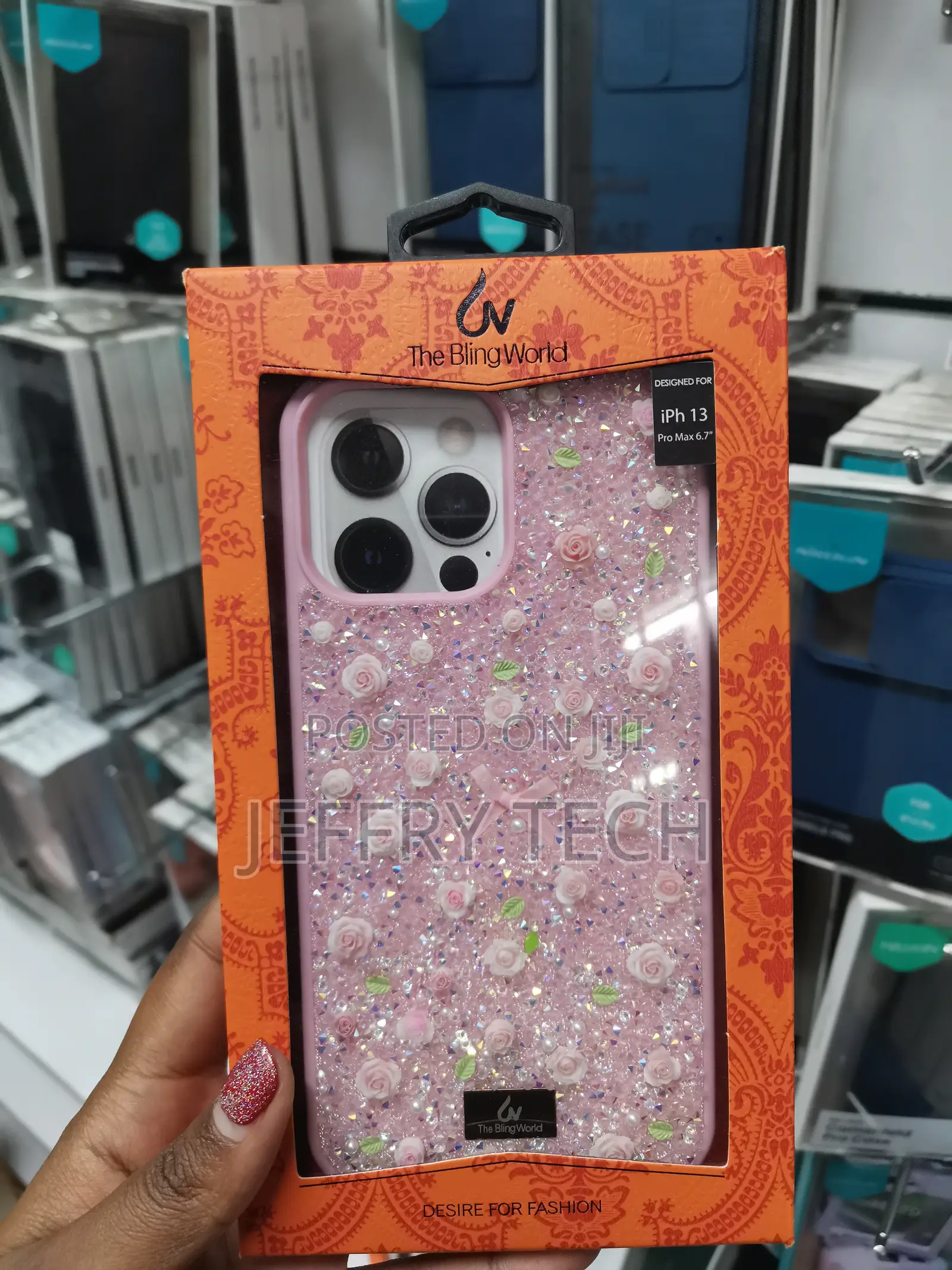 Amazfc Bling Rhinestone Case for iPhone 13 Pro Max Floral Pearl Design