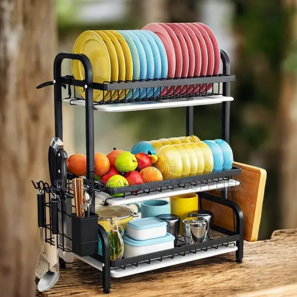 Sturdy Metal 3 Tier Dish Drying Rack Kitchen Storage Organizer