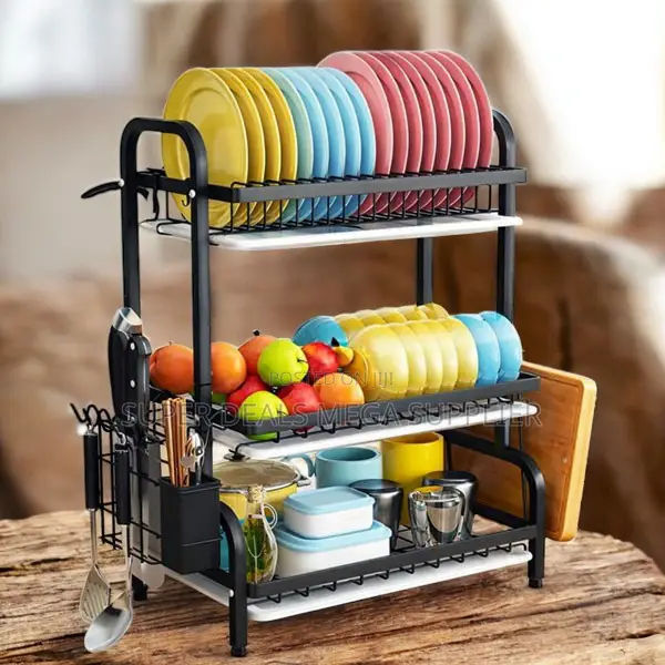 Multi Purpose 3 Tier Kitchen Dish Rack With Chopping Board Slot