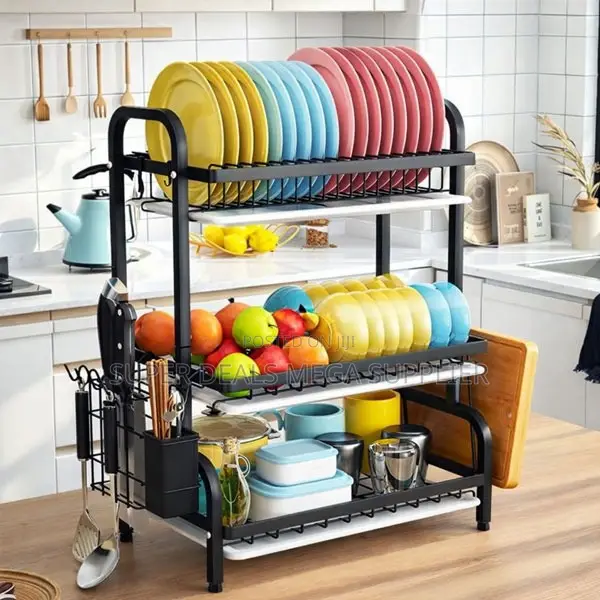 Strong Metal 3 Tier Dish Drying Rack With Utensil Basket