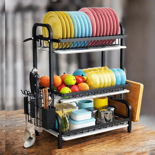 Compact 3 Tier Kitchen Dish Rack for Plate Bowl and Cutlery Storage