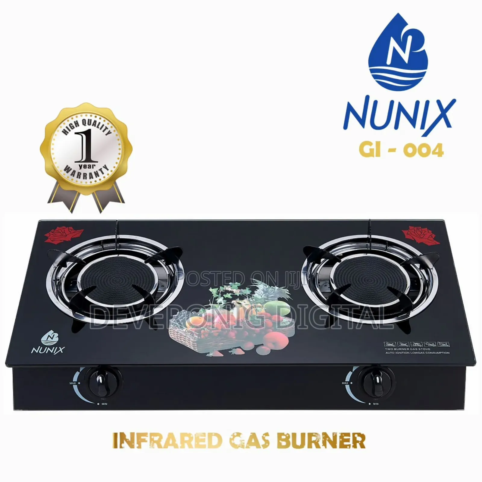 Nunix 2 Burner Glass Infrared Stove Gi-004