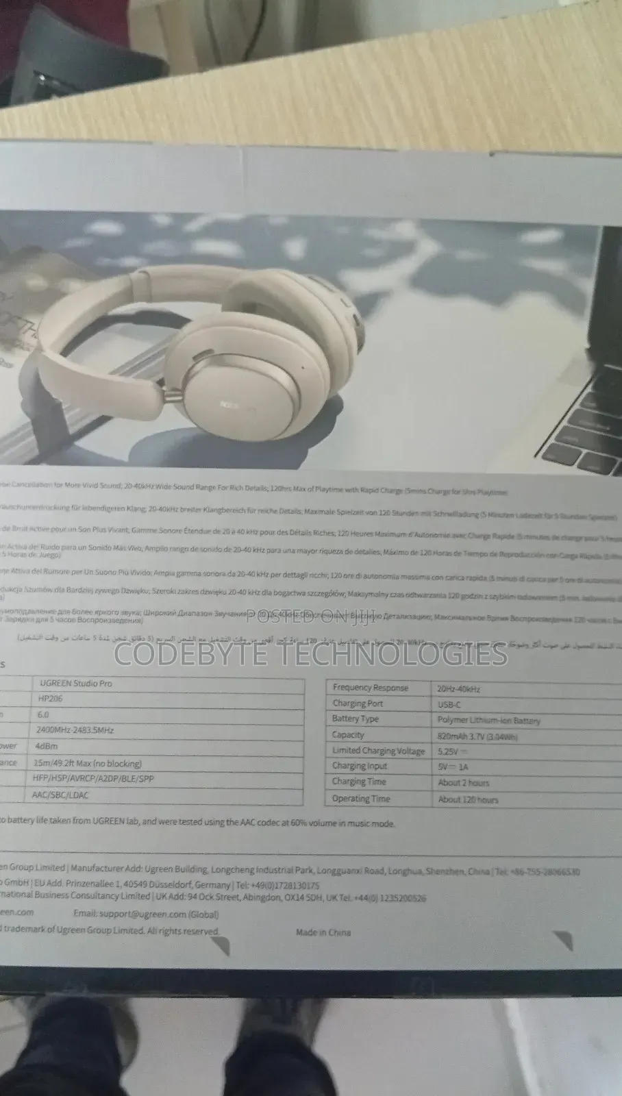 Ugreen Studio Pro Hybrid Active Noise-Cancelling Headphones White