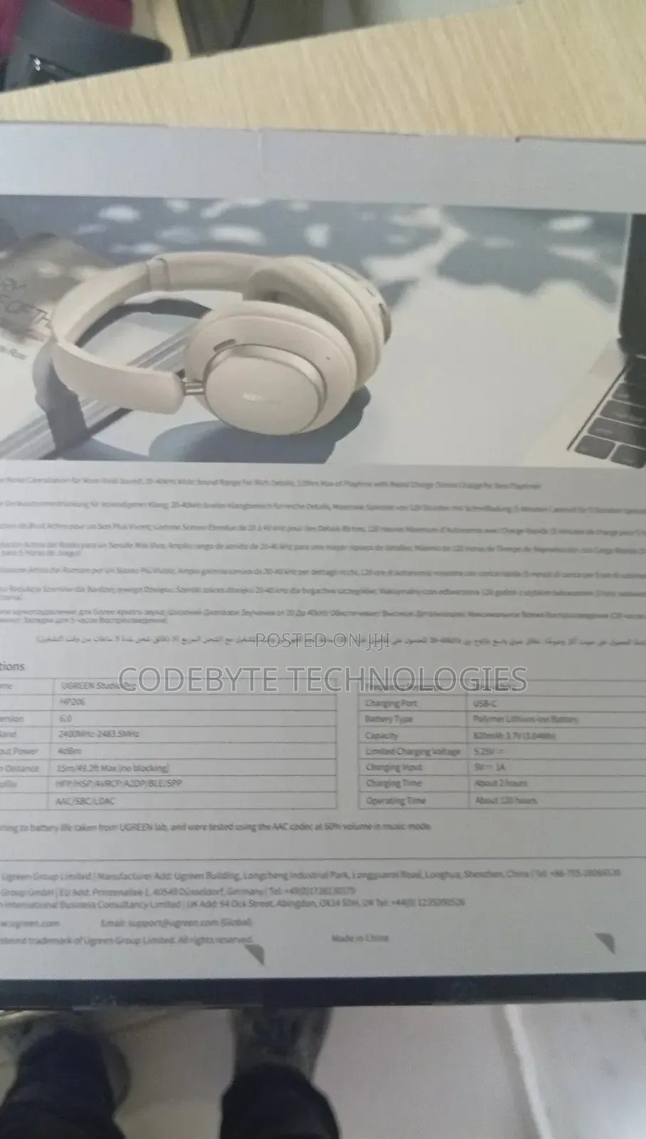 Studio Pro Ugreen Noise Cancelling Headphones-White