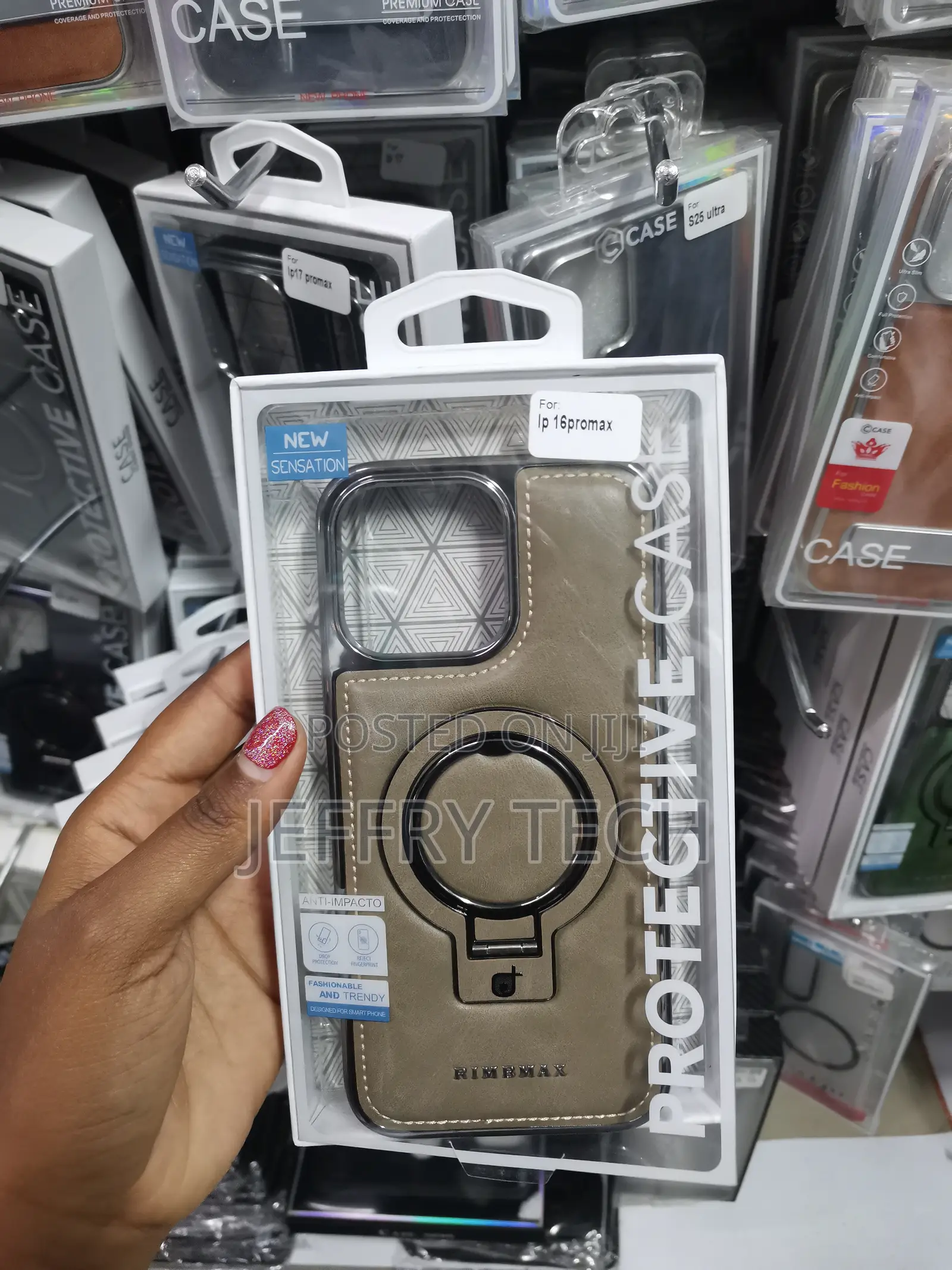 Whalper iPhone 16 Pro Max Leather Back Case With Invisible Stand