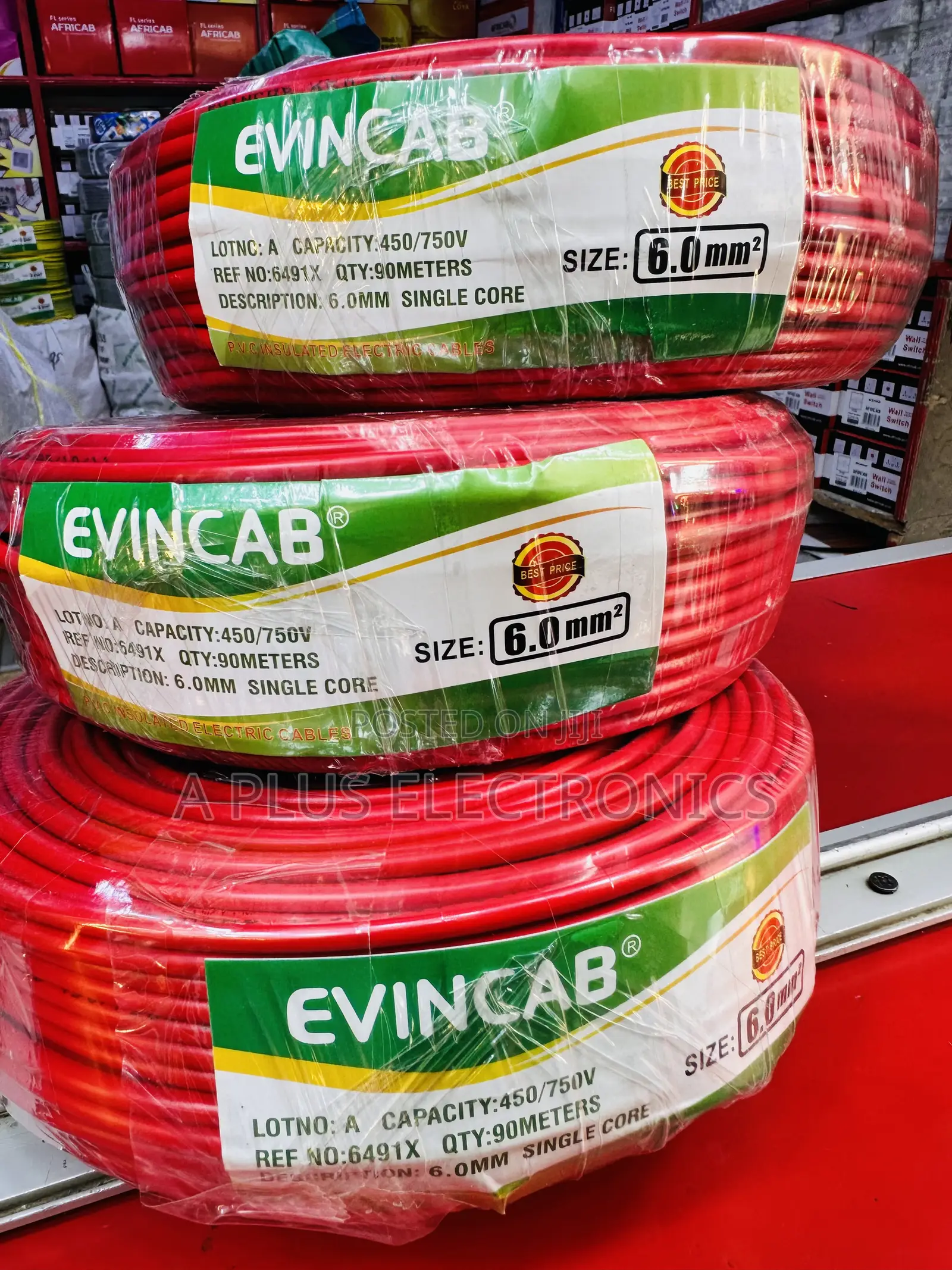 Evincab 6.0mm Single Core Wiring Cable 90m Wire(Red) – High Quality