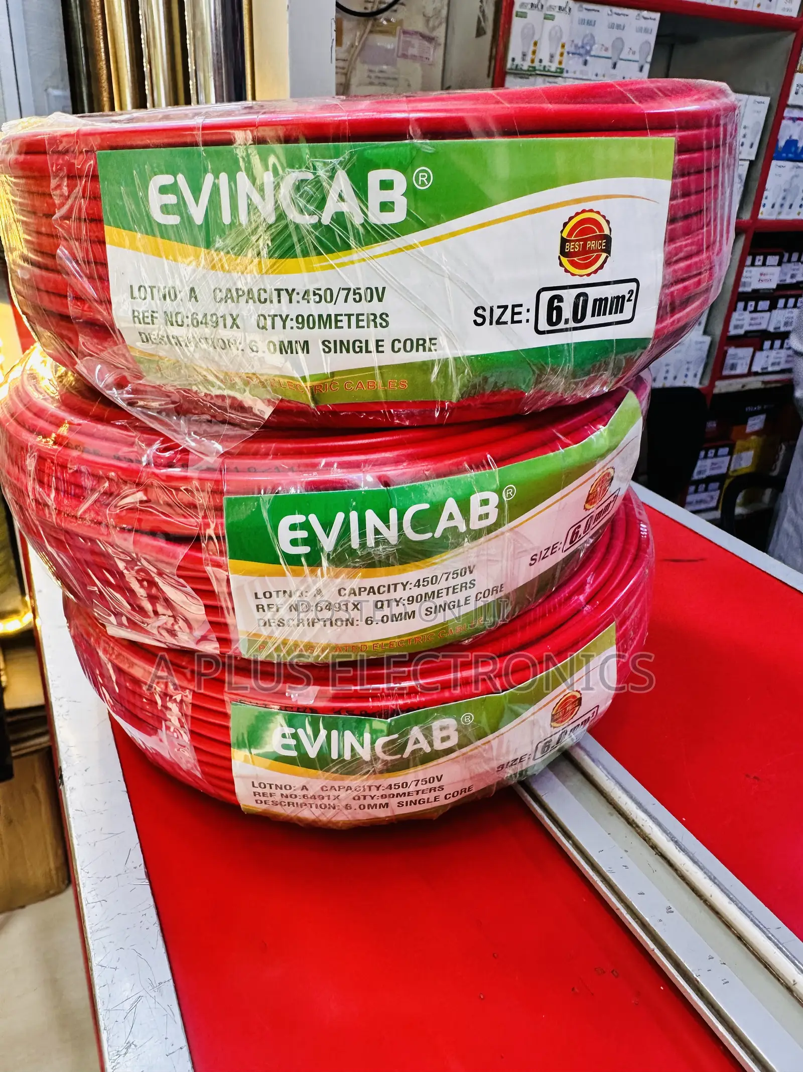 Evincab 6.0mm Single Core Wiring Cable 90m Wire(Red) – Long-Lasting