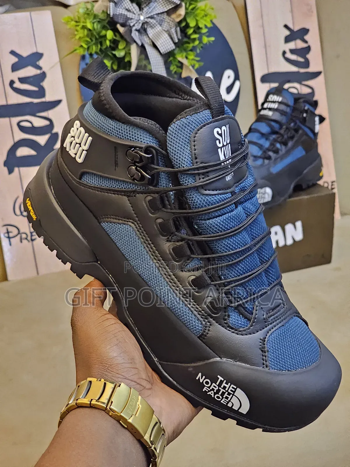 North Face X Undercover Soukuu Low Boots In Black And Navy.