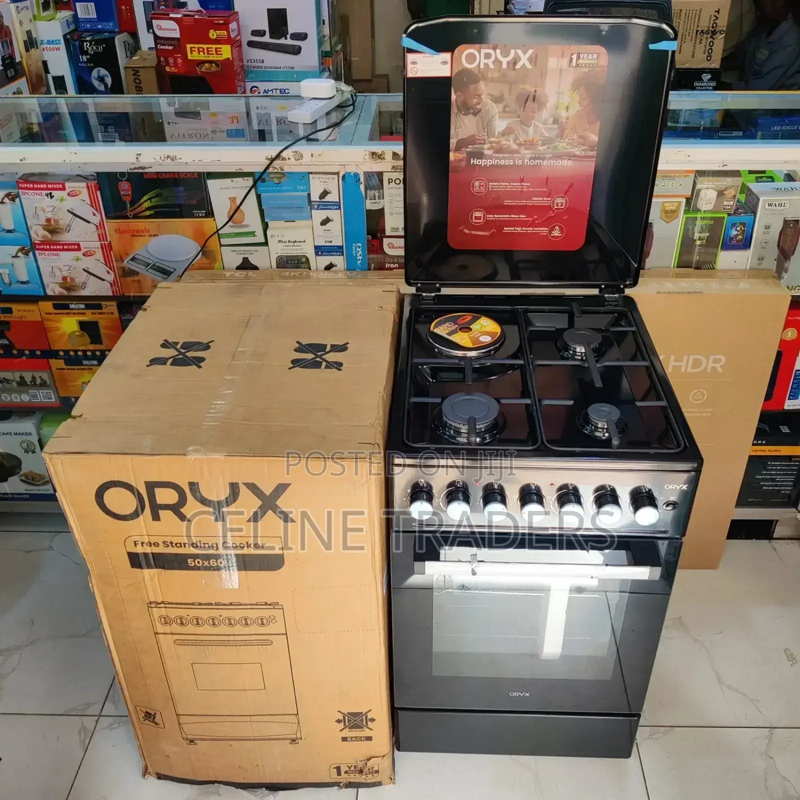 *Mika Oryx Standing Cooker, 50cm X 60cm, 3 Burner + 1 Hotplate