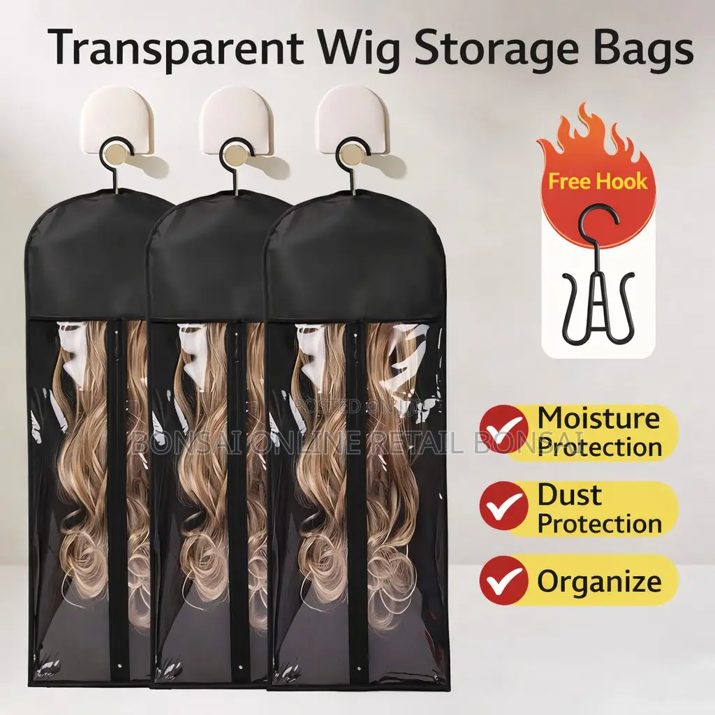 Transparent Wig Storage Bag With Hanger – Hair Extension Dust Cover