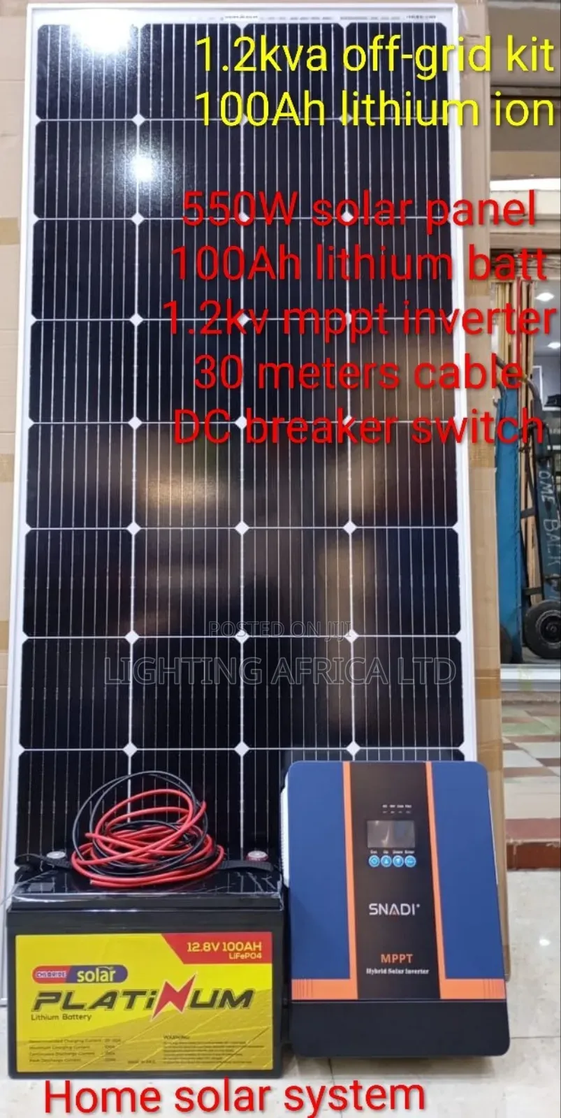 1.2kva Off-Grid System - 100ah Lithium Battery - (2)500w Solar Panels.