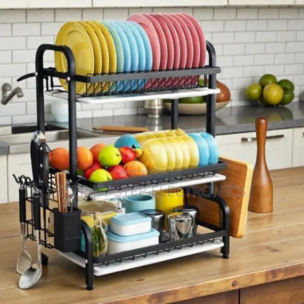 Kitchen Counter 3 Tier Dish Drying Rack With Plate Bowl Holder