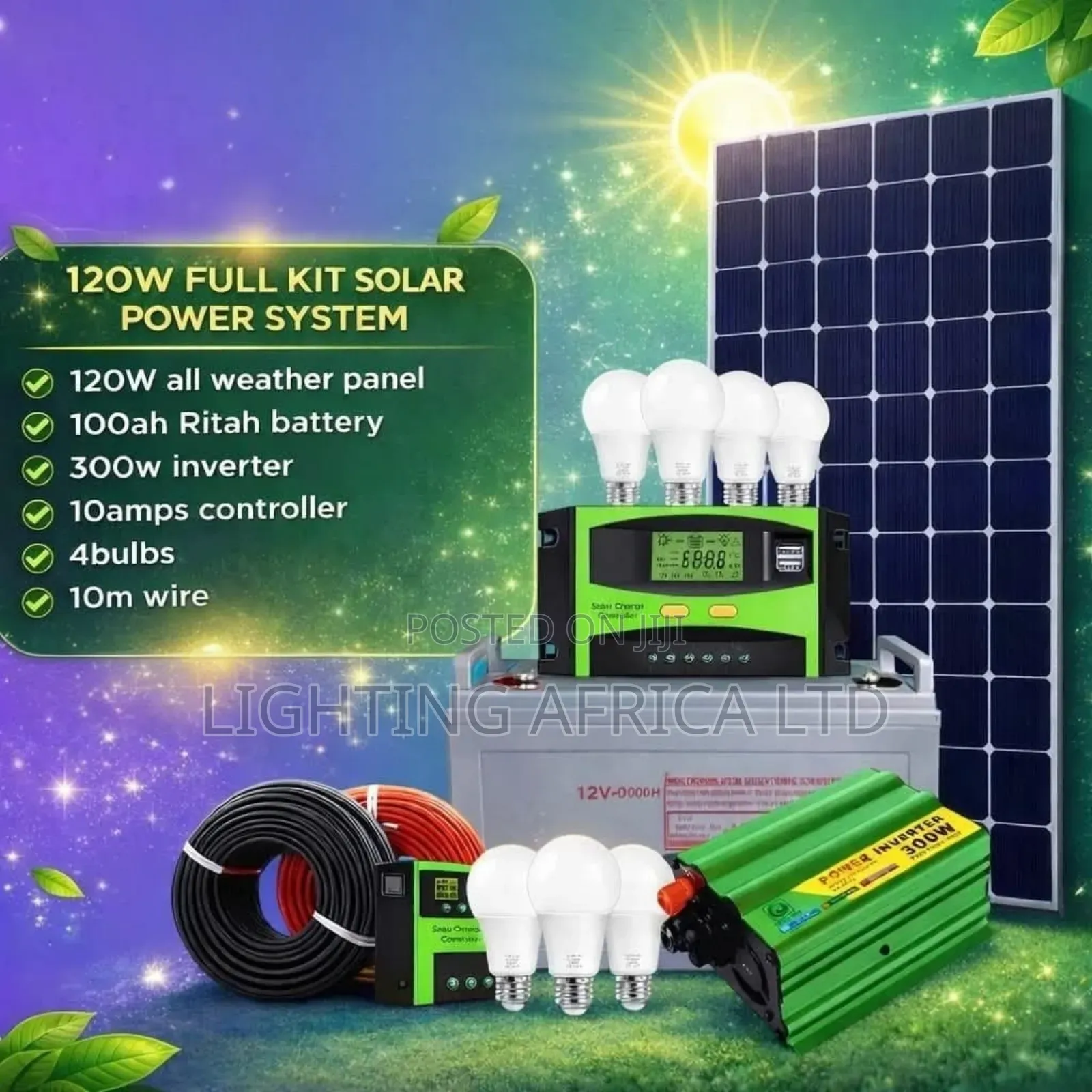 120w Solar - 100ah Battery - 300w Inverter - 10a Controller System