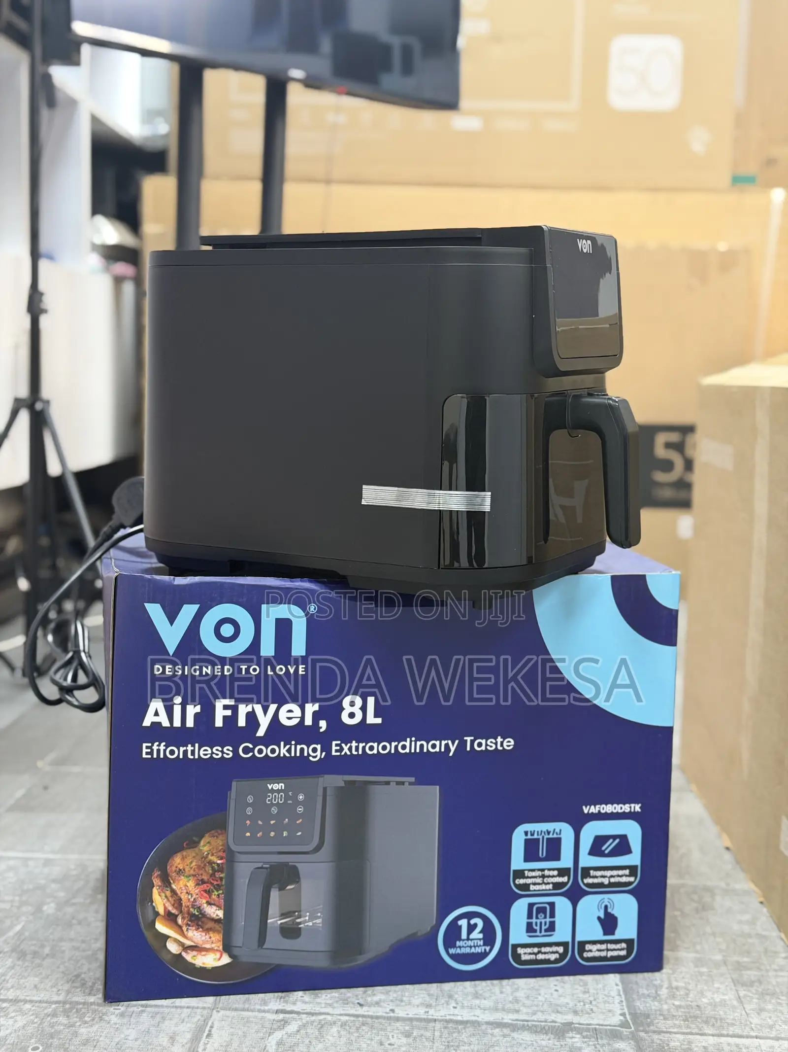 Von Vaf080dstk Slim Airfryer – 8l, Black