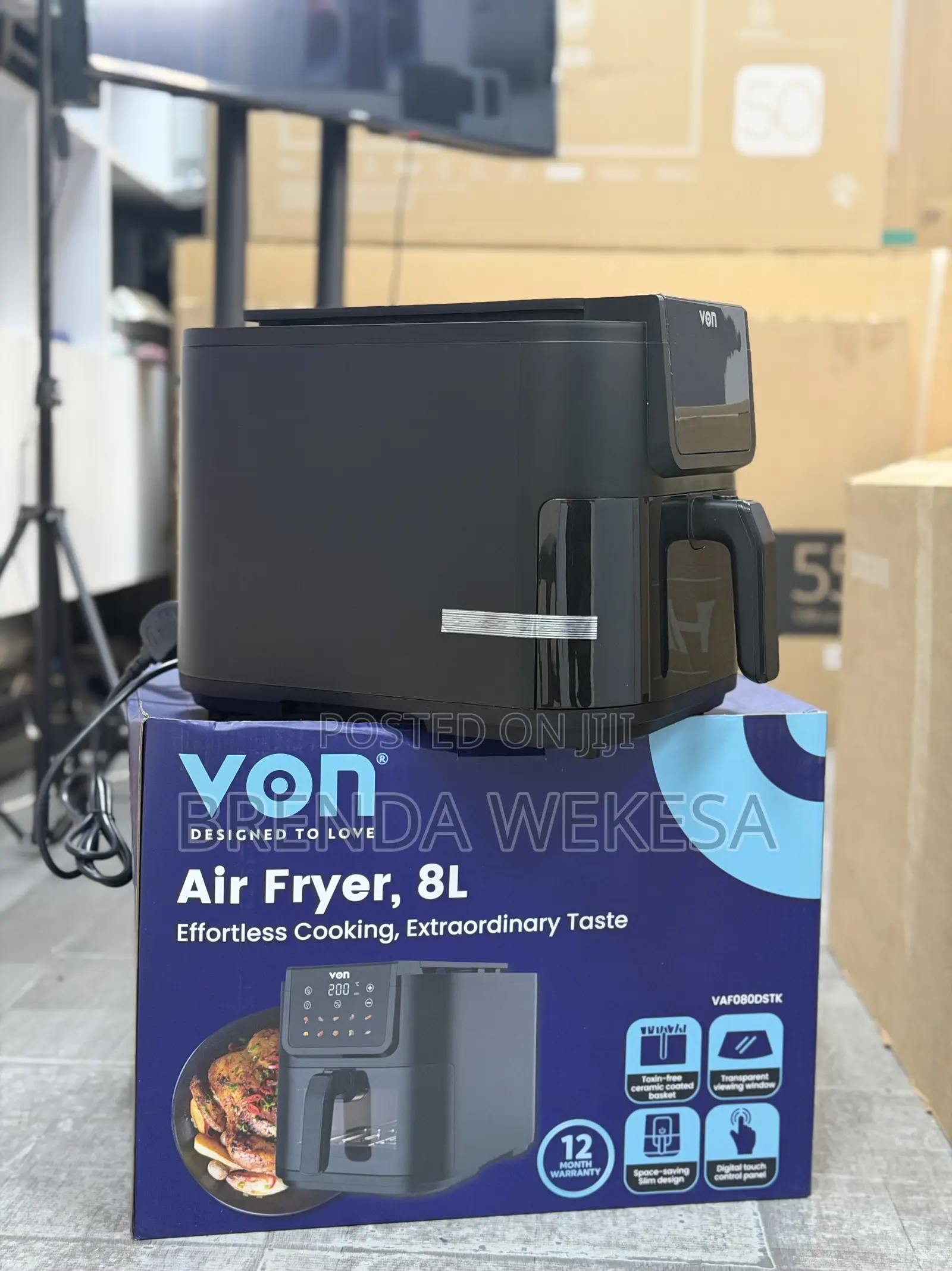 Von Vaf080dstk Slim Airfryer – 8l, Black