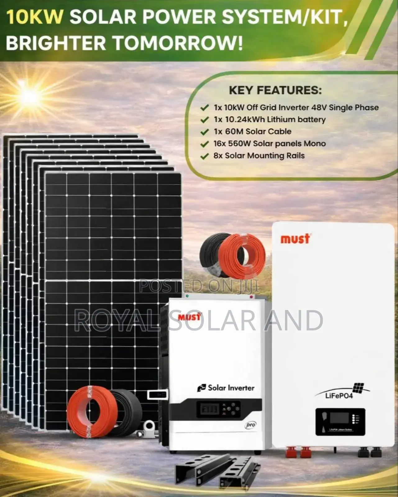 10kpw Solar System With Lithium Battery Green Energy