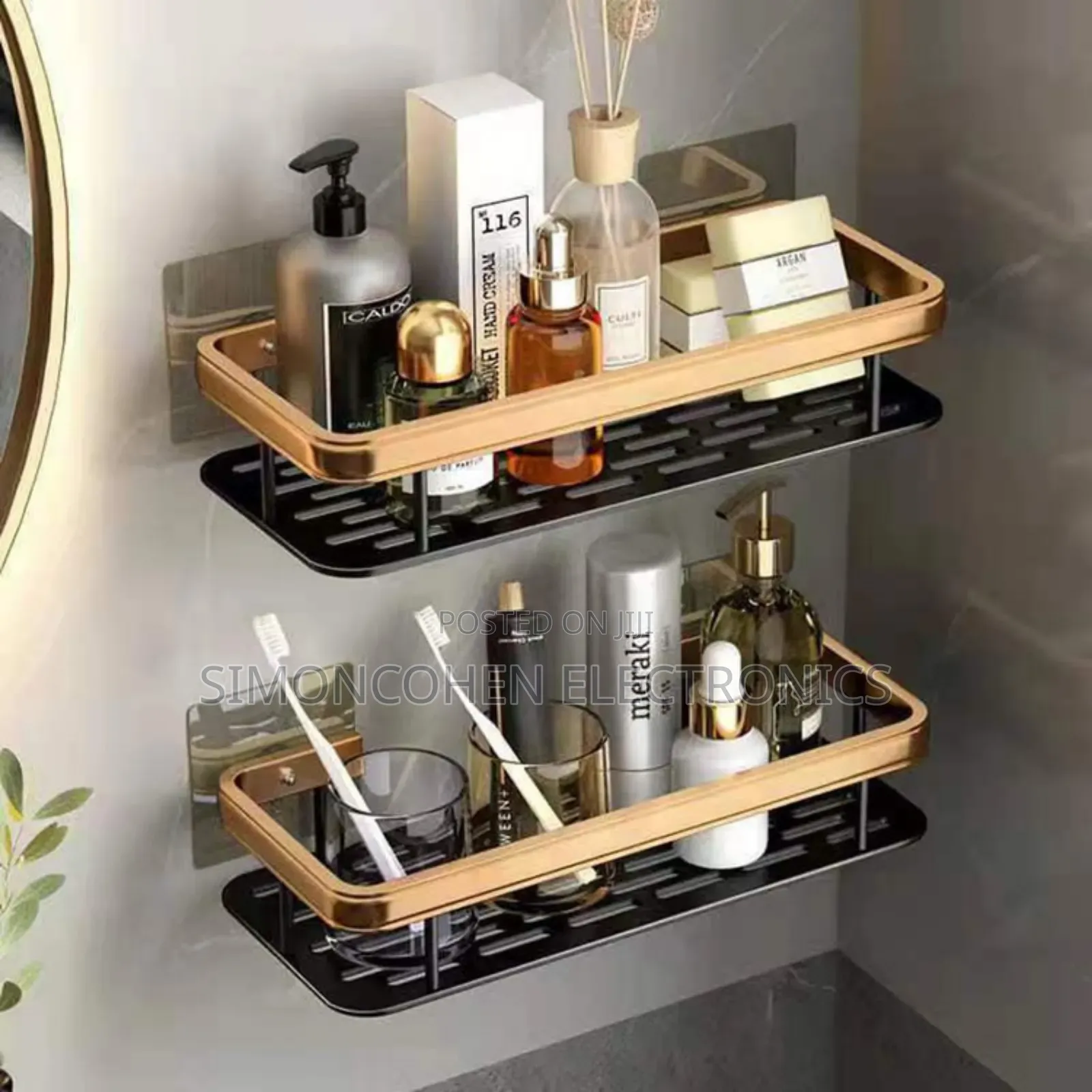 2 Pcs Aluminum Alloy Rectangular Shelf (Black & Gold)