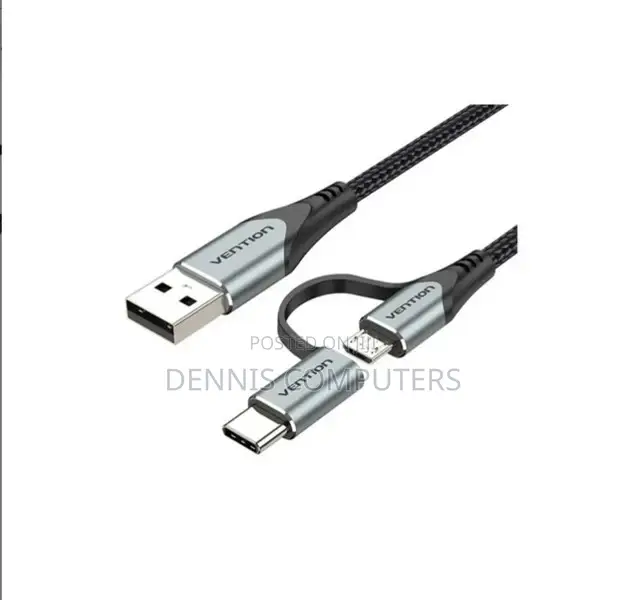 Vention Usb 2.0 a Male to 2-in-1 Micro-B Usb-C Male 3a Cable 0.5m Gray