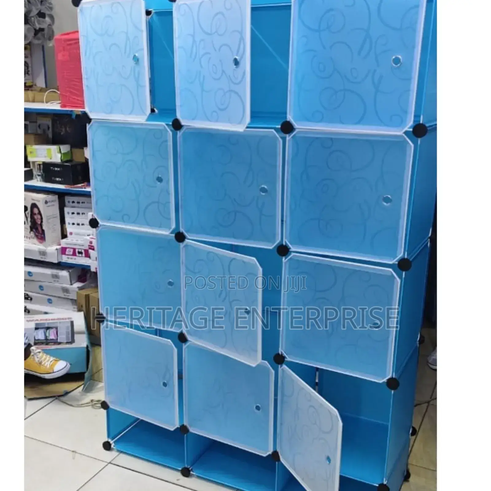 Plastic Wardrobe-Blue 3 Column.