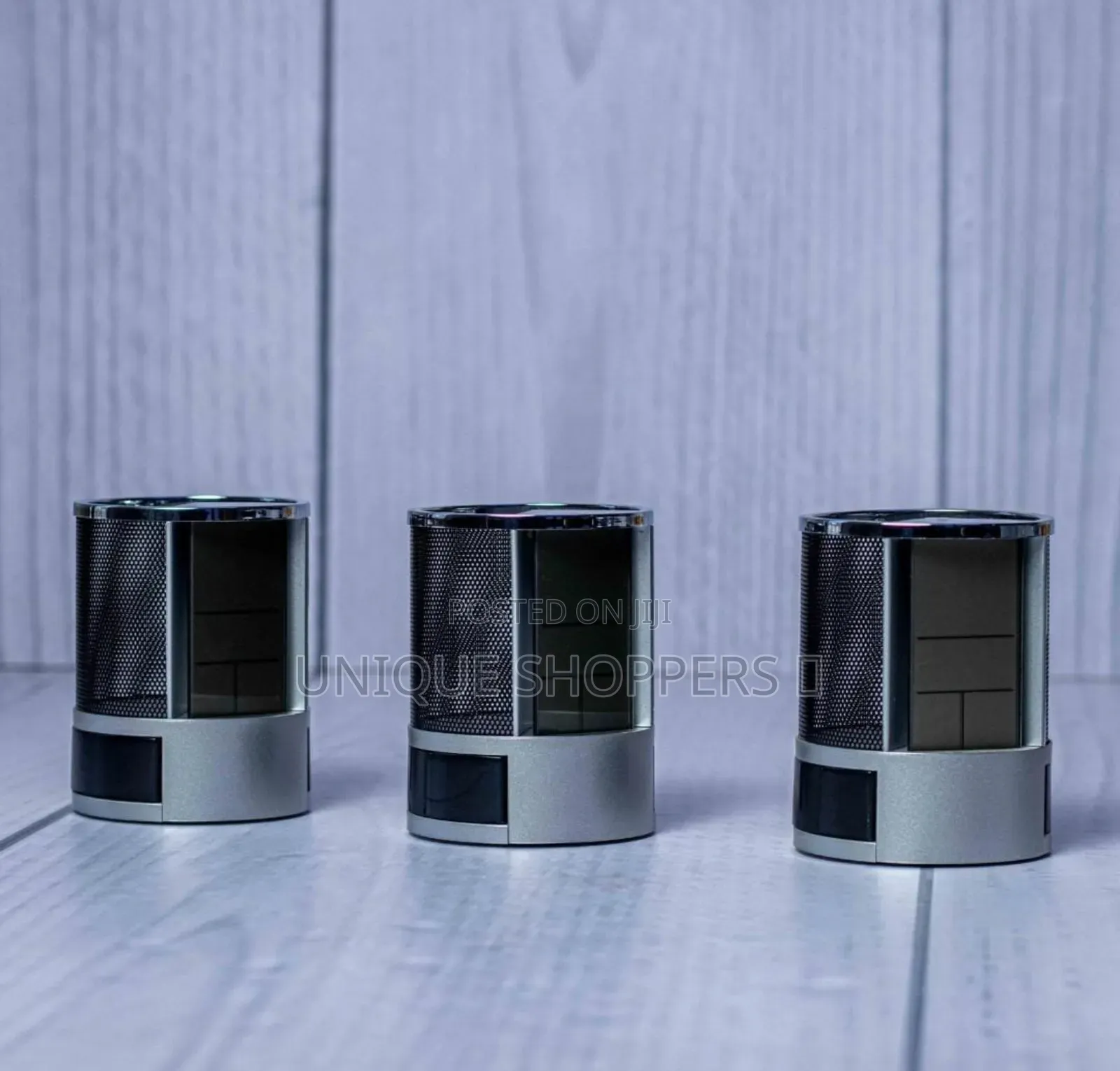 Mettalic Mesh Pen Holder With A Digital Clock