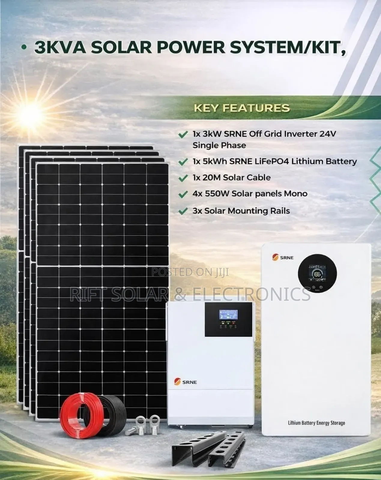 3.6kva Inverter - 5.12kwh Lithium Battery - (5)55w Solar Full Package