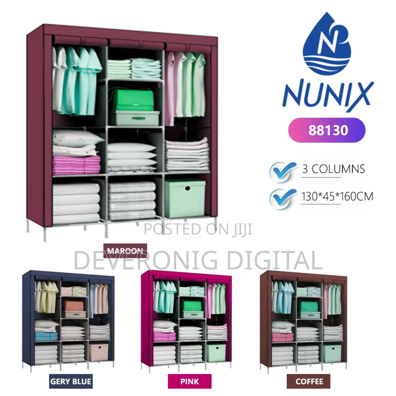 3-Column Portable Metallic Wardrobe