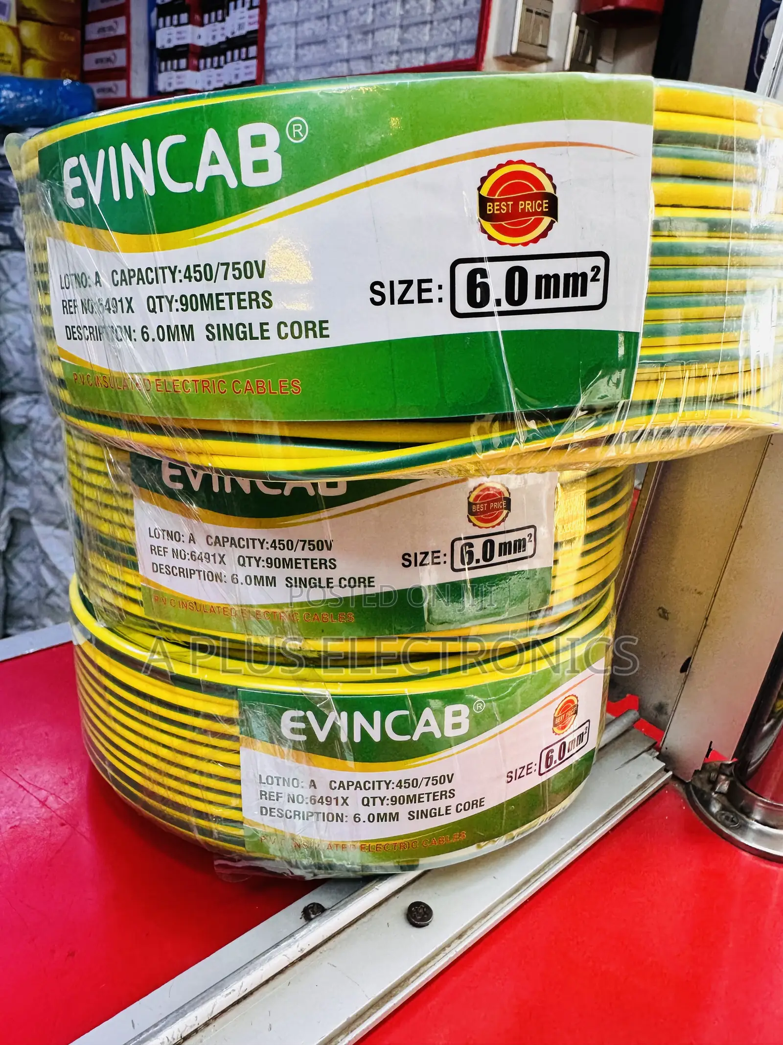Evincab 6.0mm Single Core Wiring Cable 90m Wire(Yellow Green) –Durable
