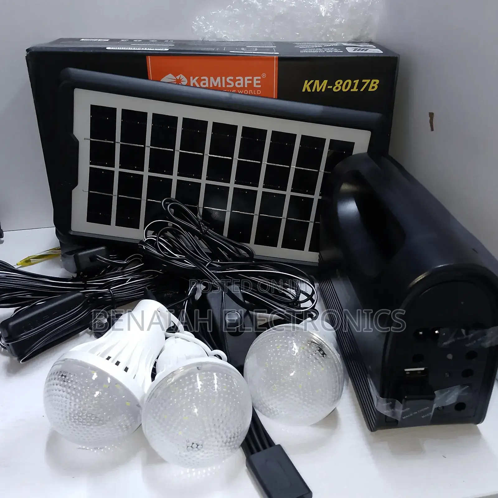 Kamisafe Lighting System,Rechargeable Power Station,3bulbs Solar Panel