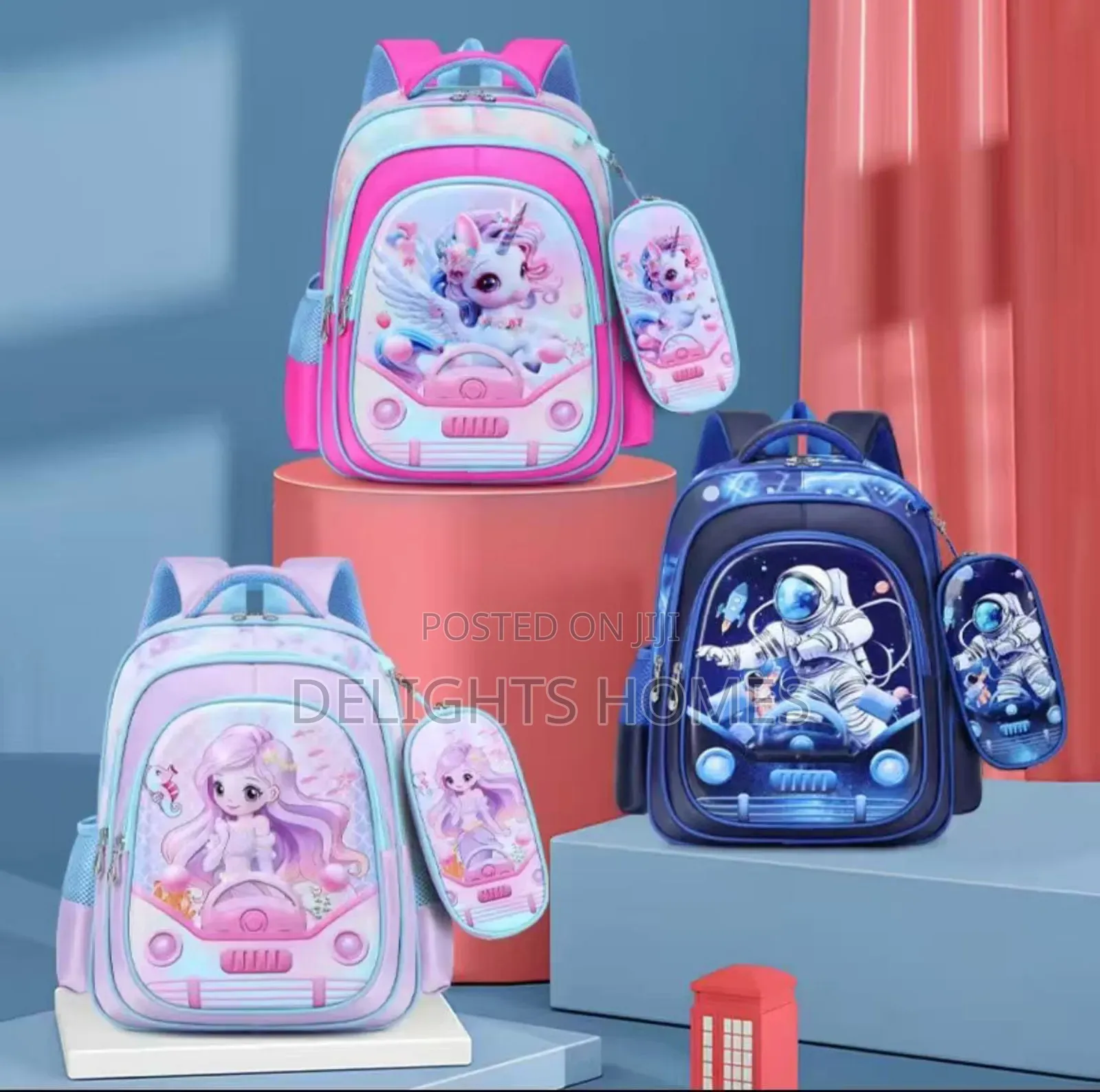 High-Capacity 3d Cartoon Two-Piece School Backpack Set -Care