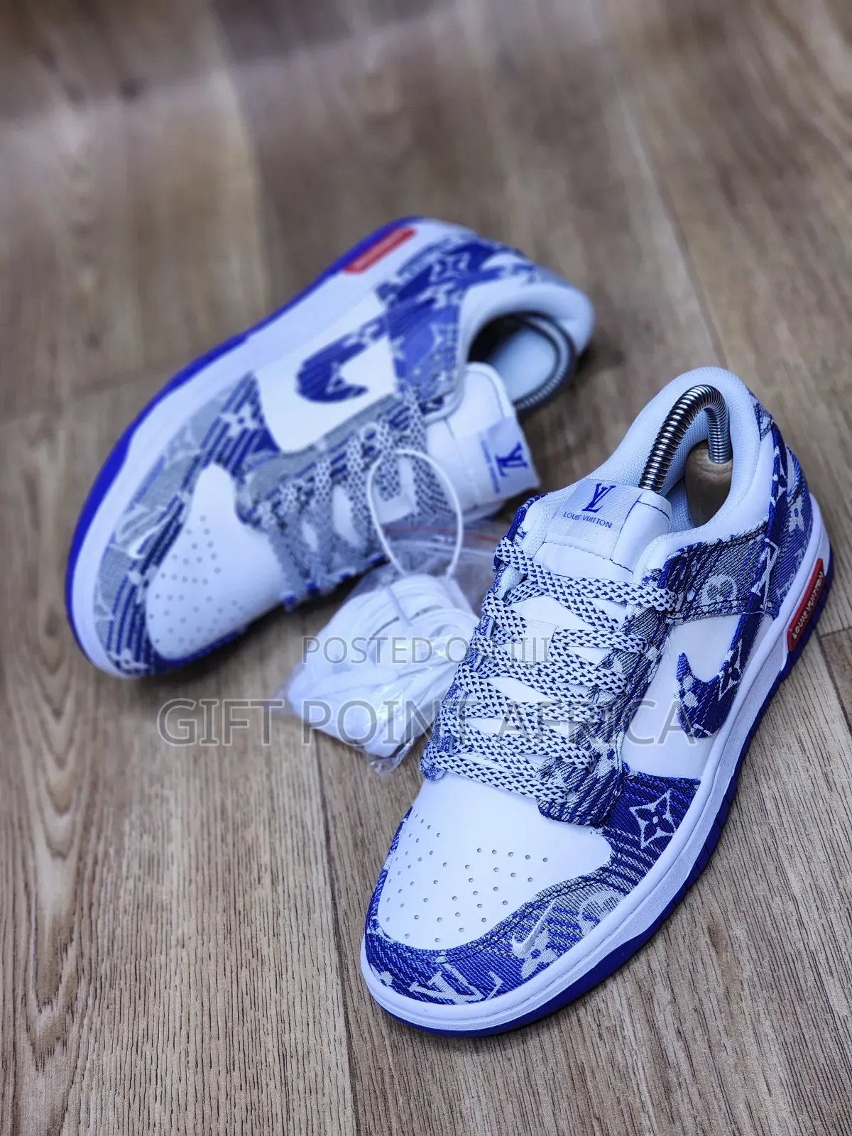 Louis Vuitton X Nike Sb Dunk Low Sneakers In A White And Blue
