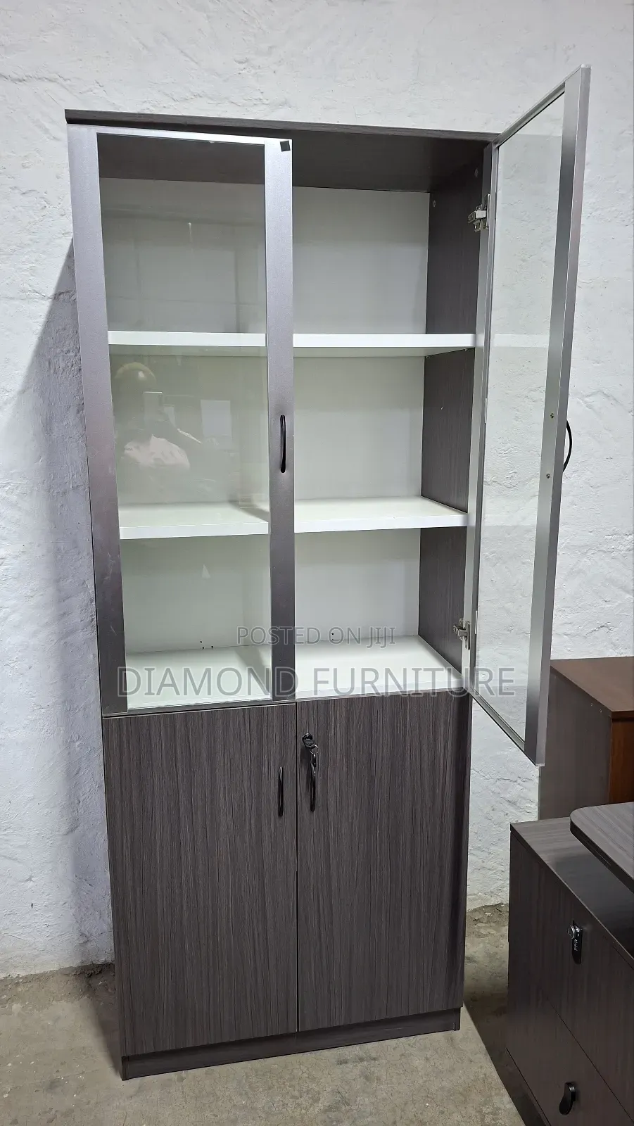 Lockable Office Cabinet With Glass Doors Wooden Filing Cupboard