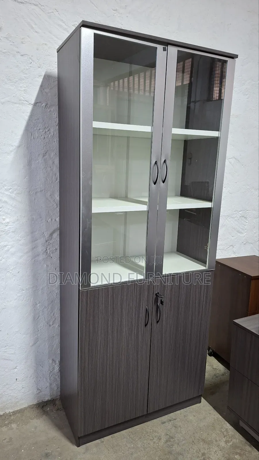 Lockable Office Cabinet With Glass Doors Wooden Filing Cupboard