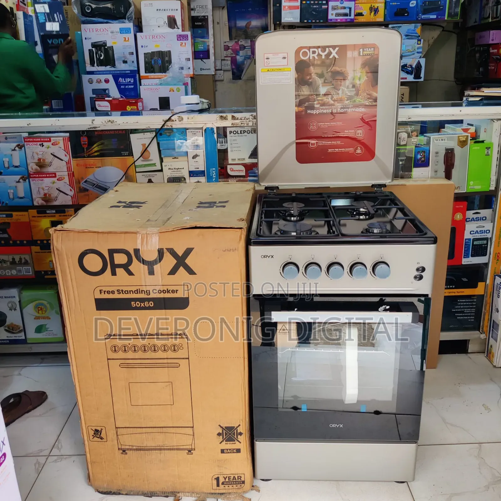 *Mika Oryx Standing Cooker, 50cm X 60cm, 3+1 Electric Gas Cooker