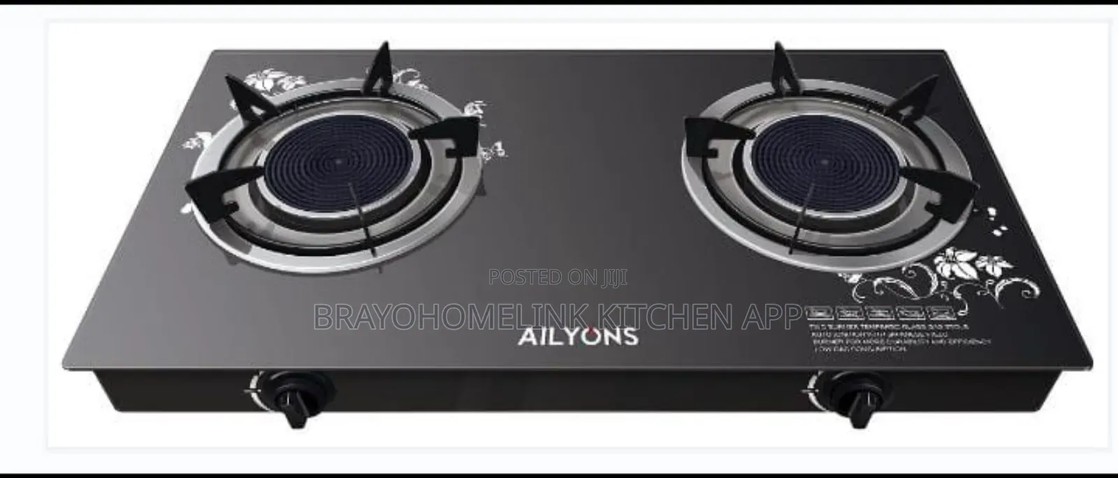 Ailyons 2 Burner Glass Top Gas Cooker Infrared Double Burner