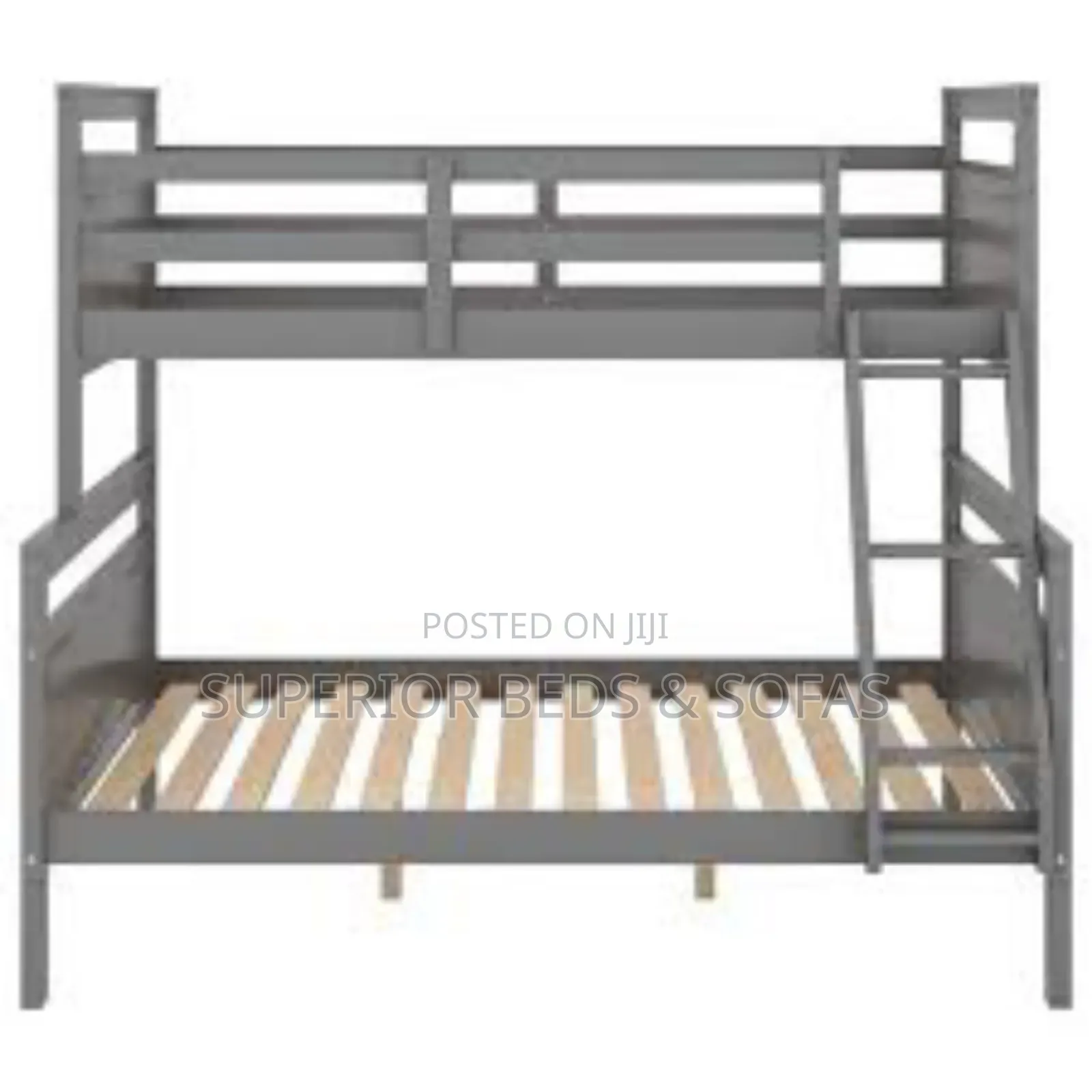 Grey Wooden Double Decker Bed 3.5 Top, 4 by 6 Bottom