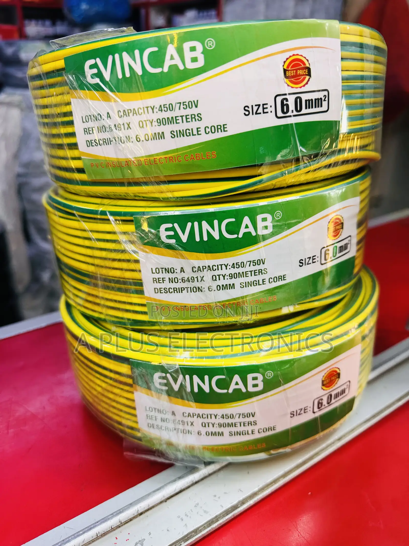 Evincab 6.0mm Single Core Wiring Cable 90m Yellow Green)Commercial