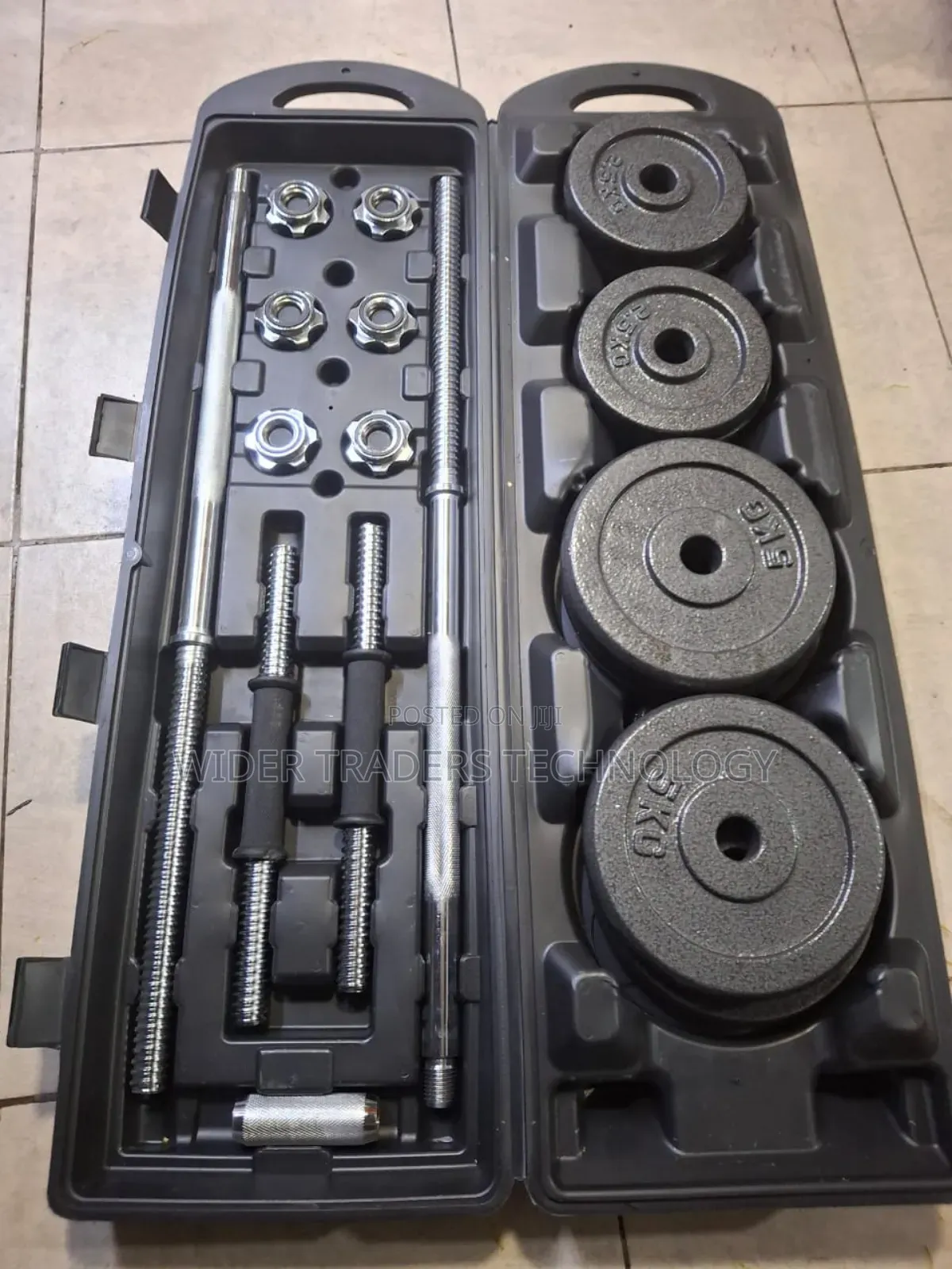 50 Kg Adjustable Cast Iron Dumbbell and Barbell Set in a Carry Case