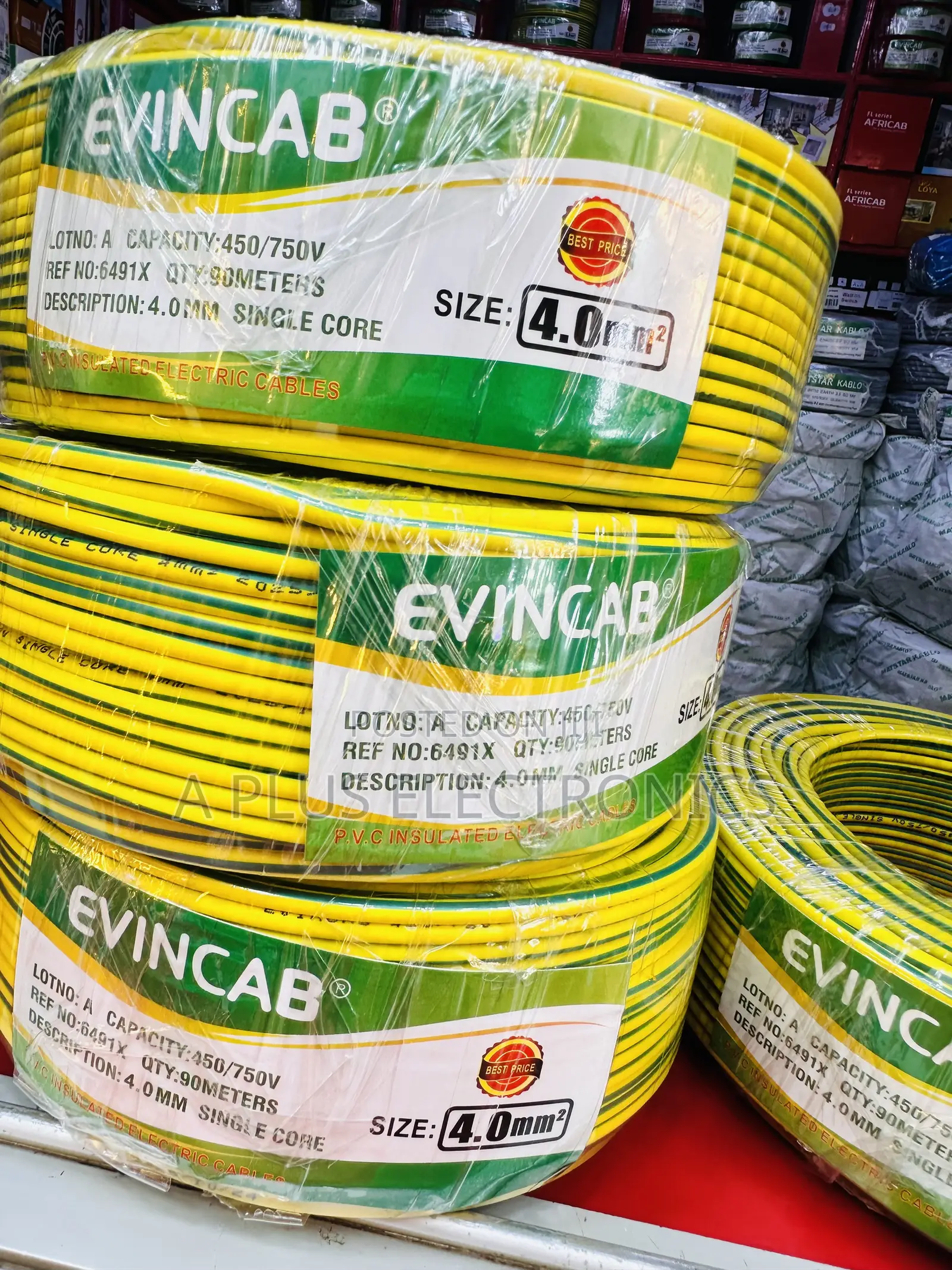 Evincab 4.0mm Single Core Cable 90m(Yellow Green) – High Quality