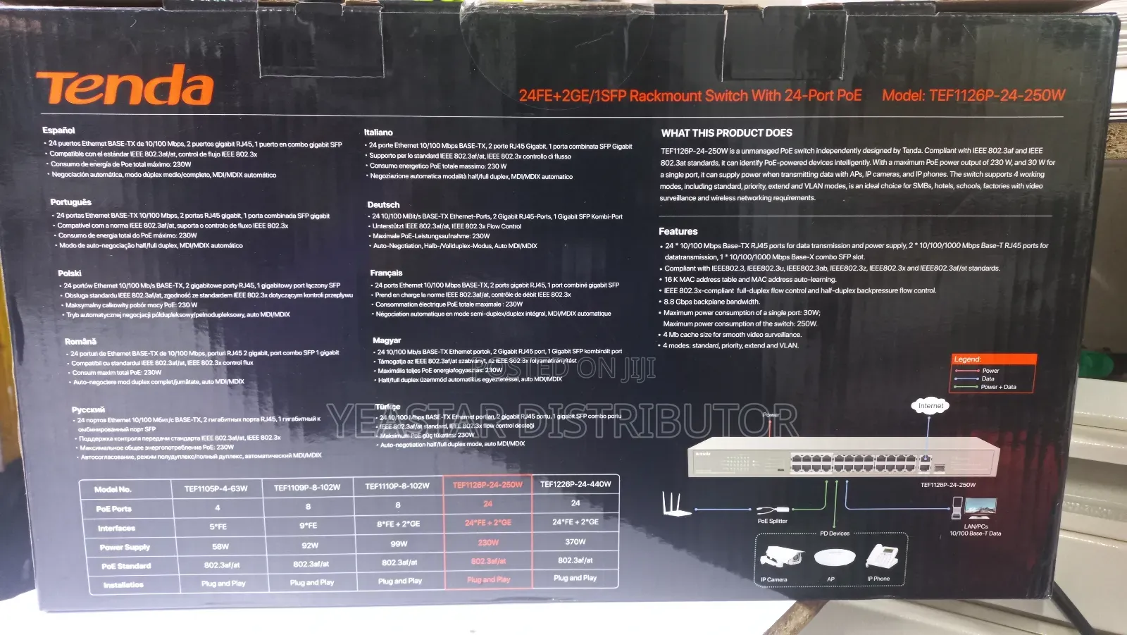 Tenda Tef1126p-24-250w 24 Port Poe Switch