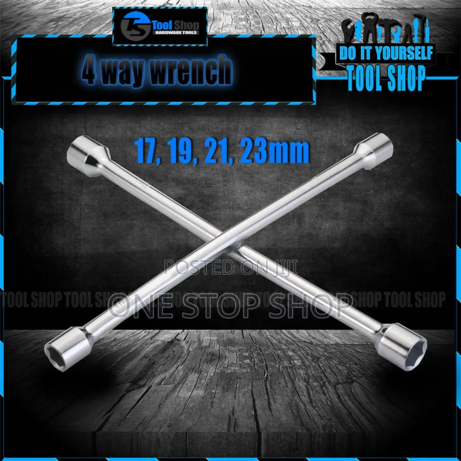 Universal Lug Chrome 4way Cross Spanner With 17/19/21/23mm Sizes