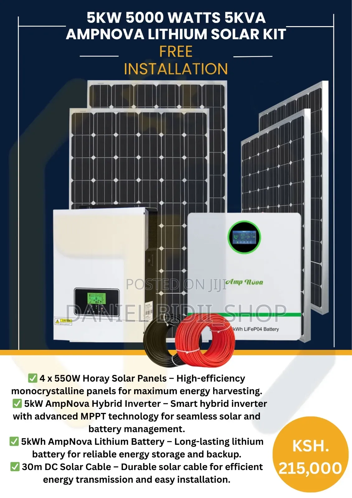 5kw 5000watts 5kva Ampnova Lithium Solar Kit With Hybrid Inverter