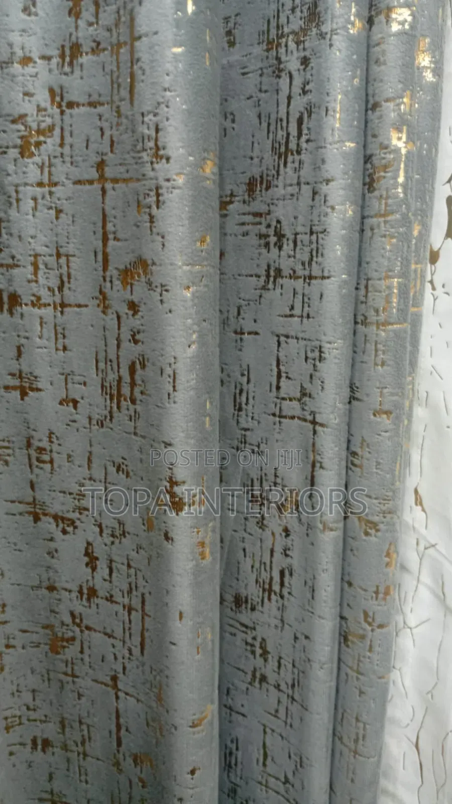 Grey Velvet Curtains With Gold Patterns