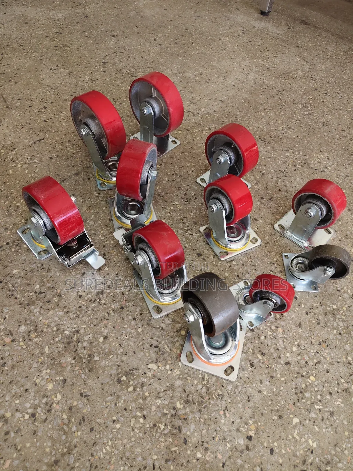Heavy-duty Industrial Casters With Red Polyurethane On Cast Iron Wheel